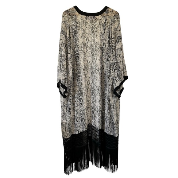 Tamara Mellon 100% Silk Fringe Kimono Cover Up Snakeskin Print Opera Coat M / L - Picture 3 of 9